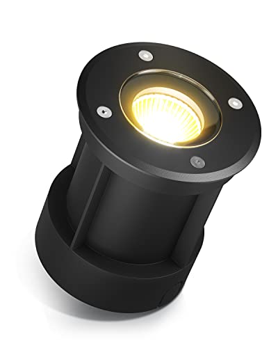 lambado® LED Bodenstrahler für Außen in Schwarz - Wasserdicht & Befahrbar inkl. 3W GU10 Strahler warmweiss - Runde Bodenleuchte/Bodeneinbaustrahler IP67 für Terrasse & Garten von lambado