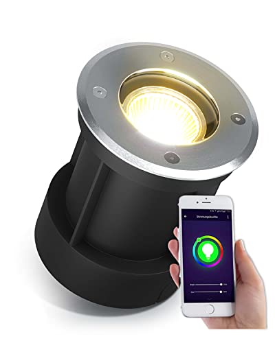 lambado® LED Bodenstrahler für Aussen mit RGB Farbwechsel dimmbar - Alexa & Google Home steuerbar per App - Bodenleuchte/Bodeneinbaustrahler IP67 aus Edelstahl - Befahrbar & Wasserdicht von lambado