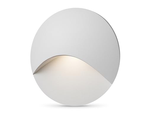 lambado® LED Treppenbeleuchtung Weiss für Innen & Aussen | IP65 Wasserschutz | 230V Unterputz Treppenlicht Rund 3W Warmweiss | Wandeinbauleuchte für Treppen | Treppenstufenbeleuchtung von lambado