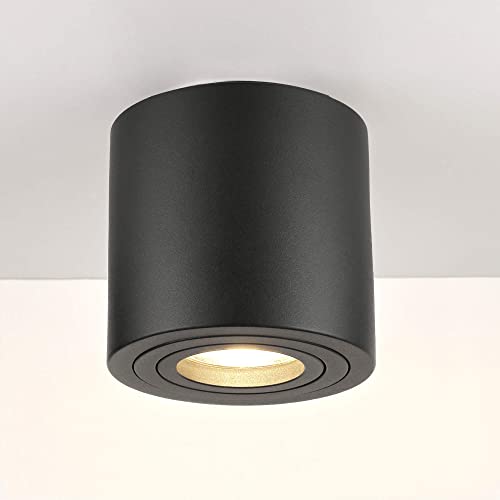 lambado® Premium LED Aufbauleuchte/Deckenstrahler Set inkl. 230V 5W GU10 Spots - dezente Aufbaustrahler/Deckenspots (rund, schwarz, schwenkbar) von lambado
