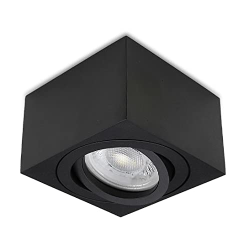 lambado® Premium LED Aufbauleuchte flach/Deckenstrahler Set inkl. 230V 5W Spots dimmbar - dezente Aufbaustrahler/Deckenspots (eckig, schwarz, schwenkbar) von lambado