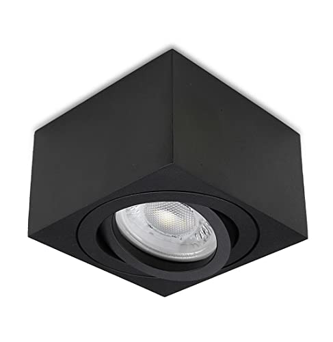 lambado® Premium LED Aufbaustrahler flach/Deckenstrahler Set inkl. 230V 5W Spots dimmbar - eckige Aufbauleuchte/Deckenspots in schwarz gebürstet von lambado