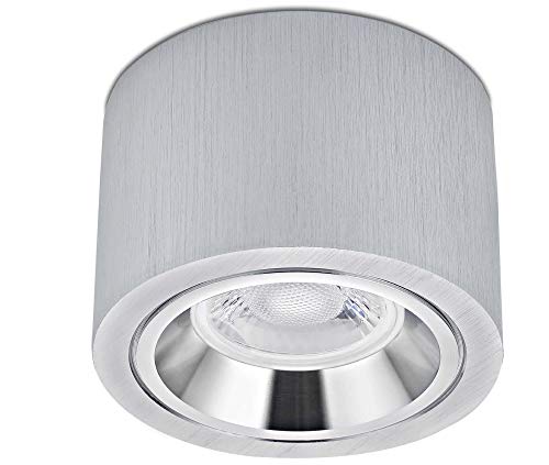 lambado® Premium LED Aufbaustrahler flach/Deckenstrahler Set inkl. 230V 5W Spots dimmbar - runde Aufbauleuchte/Deckenspots in alu gebürstet von lambado
