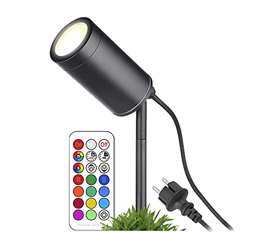 lambado® Premium LED Gartenstrahler RGB mit Erdspieß inkl. 5W GU10 - Schwarze Gartenleuchte wasserfest IP67 für außen, schwenkbar inkl. 1,5m Kabel mit Stecker von lambado