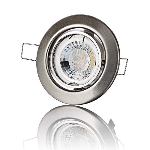 lambado® Premium LED Spot 230V Flach Edelstahl gebürstet - Hell & Sparsam inkl. 5W Strahler neutralweiß dimmbar - Moderne Beleuchtung durch zeitlose Einbaustrahler/Deckenstrahler von lambado