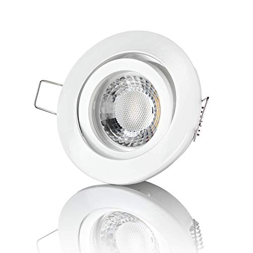 lambado® Premium LED Spot 230V Flach Weiß - Hell & Sparsam inkl. 5W Strahler warmweiß dimmbar - Moderne Beleuchtung durch zeitlose Einbaustrahler/Deckenstrahler von lambado