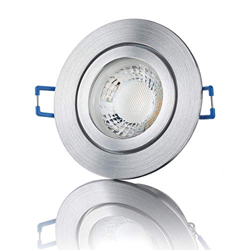 lambado® Premium LED Spot IP44 Dimmbar Alu Feinschliff - Hell & Sparsam inkl. 230V 5W GU10 Strahler warmweiß - Moderne Beleuchtung durch zeitlose Bad-Einbaustrahler/Deckenstrahler für Außen von lambado