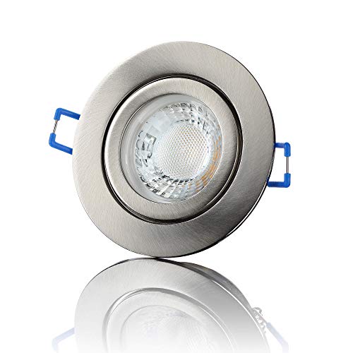 lambado® Premium LED Spot IP44 Dimmbar Edelstahl gebürstet - Hell & Sparsam inkl. 230V 5W GU10 Strahler warmweiß - Moderne Beleuchtung durch zeitlose Bad-Einbaustrahler/Deckenstrahler für Außen von lambado