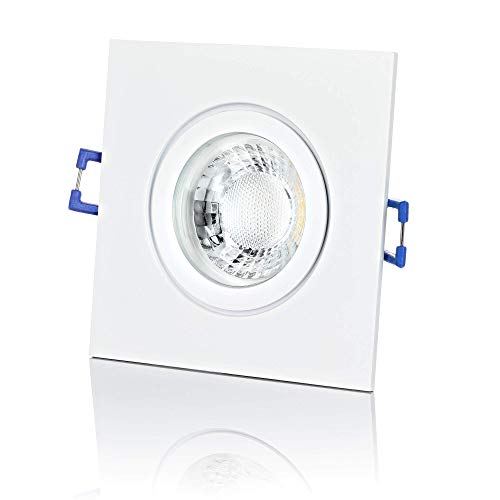 lambado® Premium LED Spot IP44 Dimmbar Weiß - Hell & Sparsam inkl. 230V 5W GU10 Strahler warmweiß - Moderne Beleuchtung durch zeitlose Bad-Einbaustrahler/Deckenstrahler für Außen von lambado