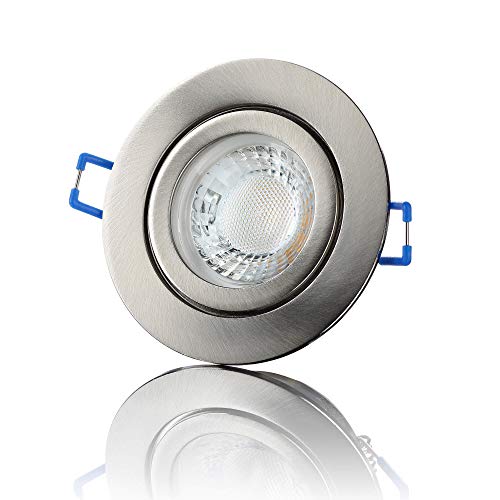 lambado® Premium LED Spot IP44 Edelstahl gebürstet - Hell & Sparsam inkl. 230V 5W GU10 Strahler warmweiß - Moderne Beleuchtung durch zeitlose Bad-Einbaustrahler/Deckenstrahler für Außen von lambado