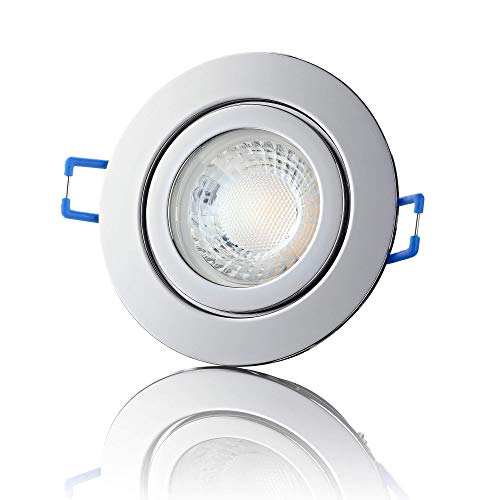 lambado® Premium LED Spot IP44 Flach Chrom - Hell & Sparsam inkl. 230V 5W Strahler neutralweiß dimmbar - Moderne Beleuchtung durch zeitlose Bad-Einbaustrahler/Deckenstrahler für Außen von lambado