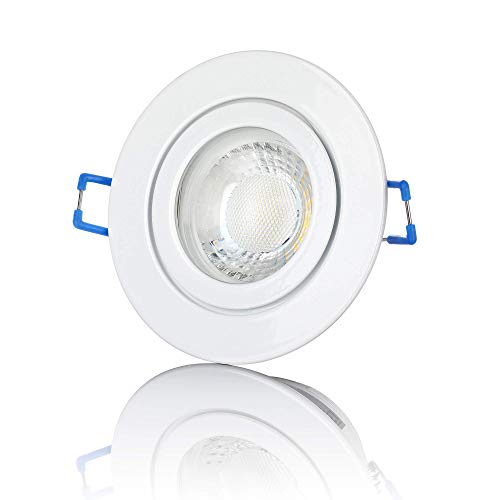 lambado® Premium LED Spot IP44 Flach Weiß - Hell & Sparsam inkl. 230V 5W Strahler neutralweiß dimmbar - Moderne Beleuchtung durch zeitlose Bad-Einbaustrahler/Deckenstrahler für Außen von lambado