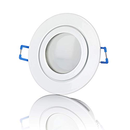 lambado® Premium LED Spots IP44 Flach in Weiß - Hell & Sparsam inkl. 230V 5W Strahler warmweiß dimmbar - Moderne Beleuchtung durch zeitlose Bad-Einbaustrahler/Deckenstrahler für Außen von lambado