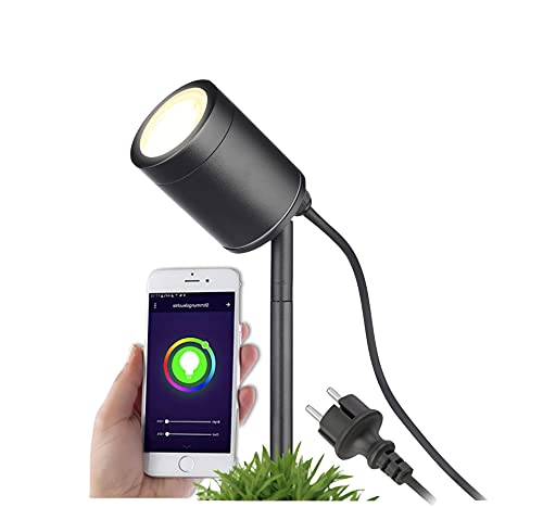 lambado® Smart LED Gartenleuchte mit Erdspieß und RGB Farbwechsel - Alexa & Google Home kompatibel - Schwarze Gartenstrahler wasserfest IP67 inkl. 1,5m Kabel mit Stecker von lambado
