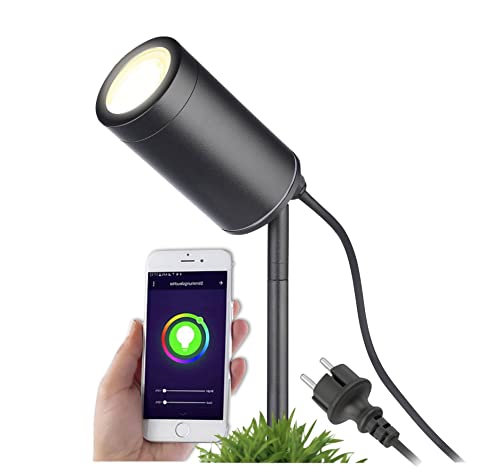 lambado® Smart LED Gartenstrahler RGB Wifi mit Erdspieß inkl. 5W GU10 - Alexa & Google Home kompatibel - Schwarze Gartenleuchte wasserfest IP67 inkl. 1,5m Kabel mit Stecker von lambado