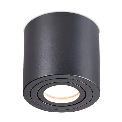 lambado LED Aufbauleuchte für Feuchtraum/Deckenstrahler Set inkl. 230V 5W GU10 Spot - Wasserschutz für Bad & Außen - Aufbaustrahler IP44 in Schwarz von lambado