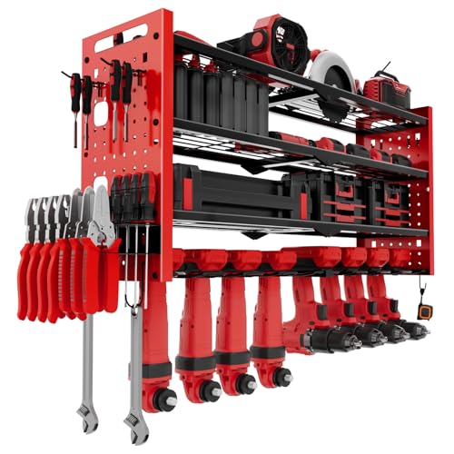 lameico 4-stufige Werkzeug-Wandhalterung, Akkuschrauberhalter, für 8 Elektrowerkzeuge, perfekt für Garagen und Werkstätten (81 x 42 x 20 cm) von lameico