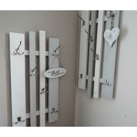 Garderobe, Schmal, Weiß-Grau-Silber, Lamemo "Variabel 41" X 91 cm, Echte Handarbeit, Haken Variabel von lamemo
