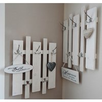 Garderoben-Set, 2Tlg., Weiß "Lamemo Klassik Variabel", Echte Handarbeit, Haken in Silber, Schwarz Oder Weiss von lamemo