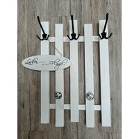 Kinder-Garderobe Weiss-Schwarz, Unikat Mit 3 Großen Metallhaken Je Aufhängern Und 2 Schwarz-Weiss-Farbenen Knäufen, 63 X 40 13 cm von lamemo