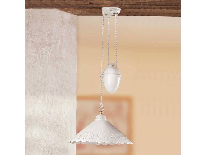 Ceramiche Hängeleuchte Pizzo mit Pendelzug, 1-flg., 40 cm für Wohn & Esszimmer - Weiß - Landhaus - Keramik von lampenwelt.de