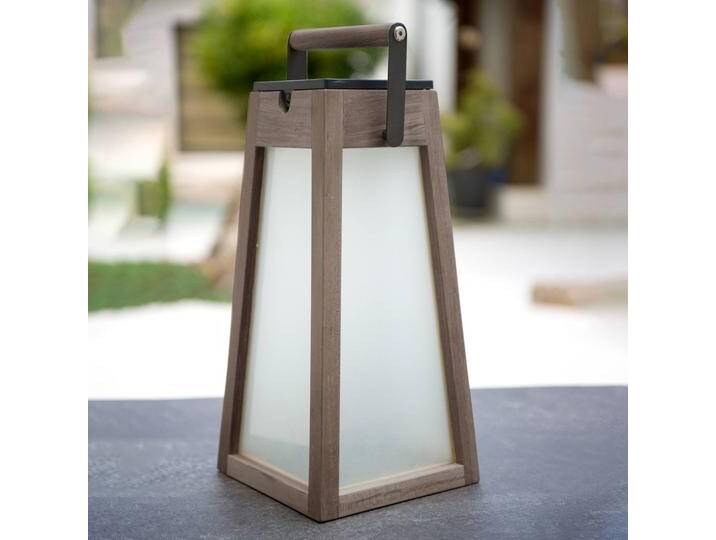 Les Jardins LED-Solarlaterne Tecka, Teakholz Duratec grau 39cm dimmbar, Holz hell, Holz, Solarleuchten von lampenwelt.de