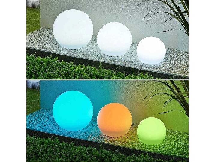 Lindby LED-Solarlampen Lago, RGBW, 3er-Set, Kugeln, Erdspieß Lago, weiß / opal, Kunststoff, Modern, Solarleuchte von lampenwelt.de
