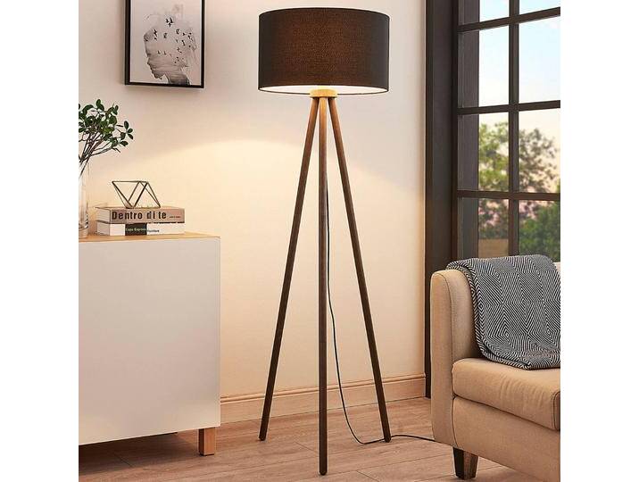 Holz Stehlampe Majken Lindby, schwarz, für Wohn- / Esszimmer, Holz, Skandinavisch, Stehlampe von lampenwelt.de