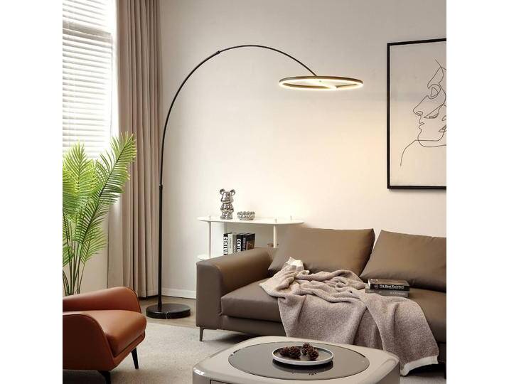 Bogenlampe Virvera Lucande, schwarz, für Wohn- / Esszimmer, Aluminium, Modern, Stehlampe von lampenwelt.de