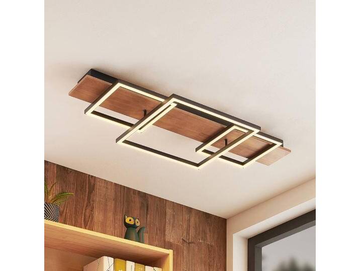 Deckenlampe Chariska Lucande, dimmbar, Holz dunkel, für Wohn- / Esszimmer, Holz, Modern, Deckenlampe von lampenwelt.de