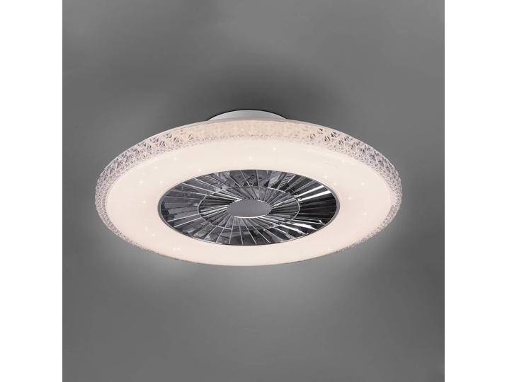 Reality Leuchten LED-Deckenventilator Harstad, Kristallrahmen dimmbar, chrom / silber, für Schlafzimmer, Kunststoff, Modern von lampenwelt.de