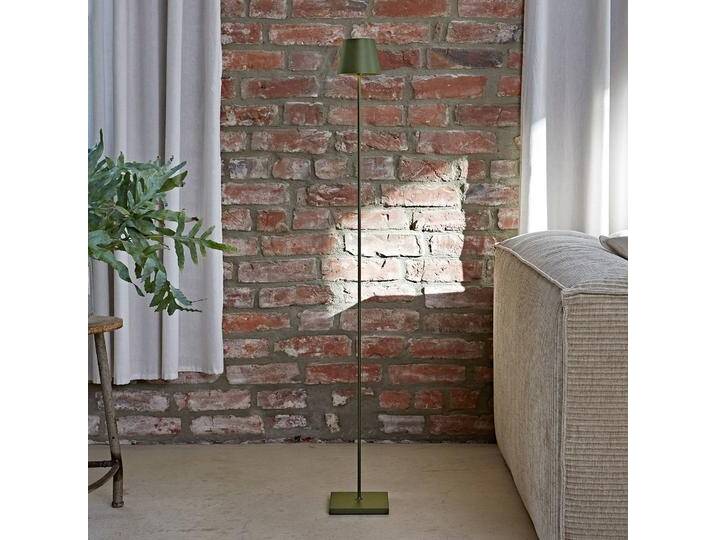 Sigor LED-Akku-Stehlampe Nuindie IP54 120 cm rund USB-C tannengrün Nuindie, dimmbar, grün, für Wohn- / Esszimmer, Aluminium, Modern von lampenwelt.de