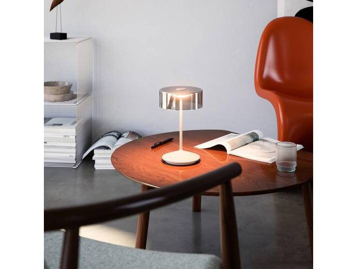 Sigor LED-Akkutischleuchte Numotion, beige, Glas, IP54, dimmbar, creme / amber, für Wohn- / Esszimmer, Glas, Modern von lampenwelt.de