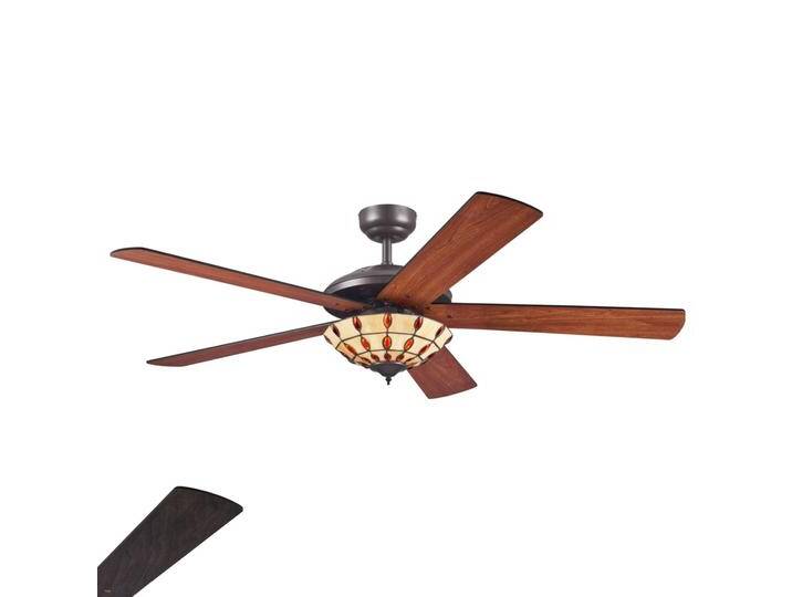 Westinghouse Comet T - Ventilator mit Tiffany Glas COMET, Holz dunkel, für Wohn- / Esszimmer, Holz, Modern von lampenwelt.de