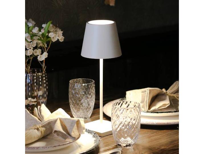 Zafferano Poldina mini Akku-Tischlampe IP65 weiß mini, dimmbar, weiß / opal, für Wohn- / Esszimmer, Aluminium, Modern von lampenwelt.de