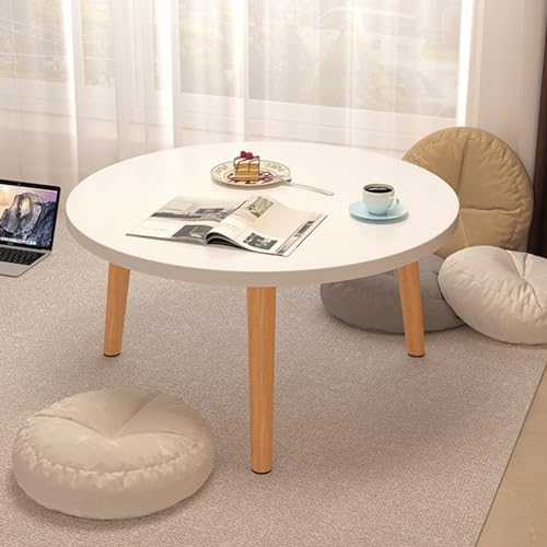 lamphle Runder Couchtisch, kleiner Couchtisch, runder Couchtisch mit Massivholzbeinen, Beistelltisch, moderner Mitteltisch für Wohnzimmer, moderner Mitteltisch für Zuhause und Büro, Weiß von lamphle