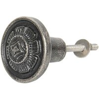Möbelgriff Gusseisen Massiv Antik Stil Grau Silber Rund Gemustert 43 cm von landhausimpressionen