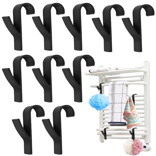 lankai 10 Stück Heizungshaken, Haken Für Heizkörper Bad, Handtuchhalter Heizkörper, Haken Für Handtuchheizkörper, Für Heizkörper, Badezimmer, Küchenaufhänger (Schwarz) von lankai