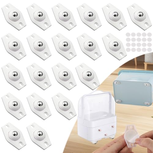 lankai 20 Stück Möbelrollen, Selbstklebend 360° Möbelrollen Klein, Möbelrollen Flach Selbstklebend, Mini Möbelrollen, Kugelrollen Für möbel, Für Abfalleimer, Küchenutensilien(Weiß) von lankai