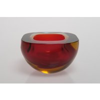 Glasschale, Murano , Vintage, Überfangglas, Rot, Türkis von laovejitanegrita