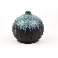 Vase, Lavavase, Türkis Und Schwarz, Vintage, 60Er, Keramik von laovejitanegrita