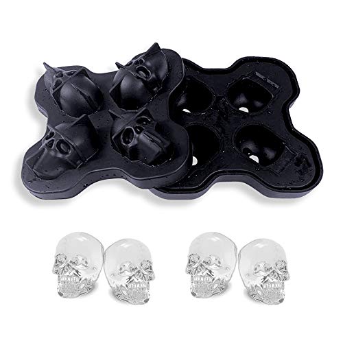 LAPONO 1 Stücke Schädel Flexible Silikon Eiswürfelform Tablett Food Grade Flexible Eiswürfelbereiter in Formen für Whisky-Eis und Cocktails Coole Runde Eiswürfelbereiter Make for Four Giant Skulls von LAPONO