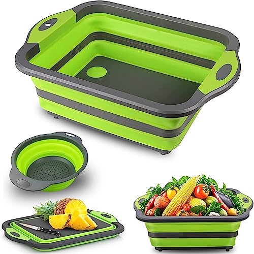 Multifunktionale Faltbares Schneidebrett Mit Colander Containern Lebensmittel Grade Silikon Dish Tub Hackbrett Waschbecken Draining Korb Sieb für Home Kitchen Camping Picknick (mit Faltbares Schüssel) Multifunktionale Faltbares Schneidebrett Mit Colander Containern Lebensmittel Grade Silikon Dish Tub Hackbrett Waschbecken Draining Korb Sieb für Home Kitchen Camping Picknick (mit Faltbares Schüssel) von laqula