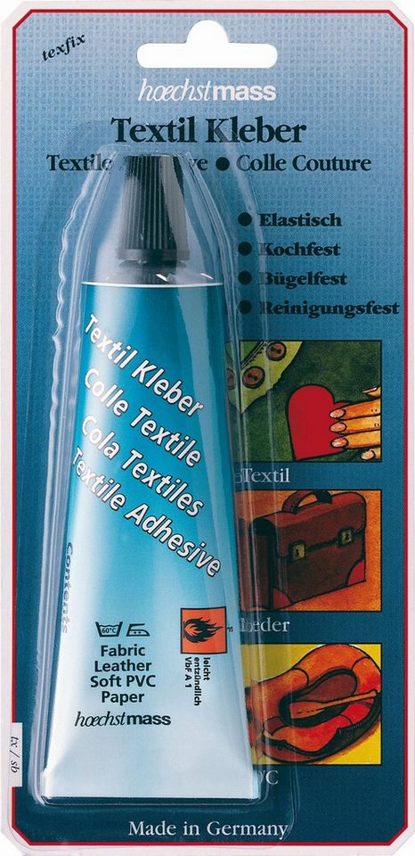 larissastoffe Textilkleber Textilkleber, Stoffkleber, Lederkleber, Filzkleber, elastisch, 42 g!, (Made in Germany), Für Textilien, Leder, Filz, Weich-PVC und Papier von larissastoffe