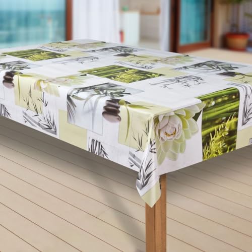 Wachstuch-Tischdecke Wachstischdecke Tischwäsche Abwaschbar Wachstuchdecke G11, Muster:Blumen Weiss-grün, Größe:100x160 cm von laro