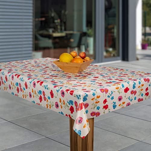 Wachstuch-Tischdecke Wachstischdecke Tischwäsche Abwaschbar Wachstuchdecke, Muster:Blumen rot blau weiß, Größe:100x120 von laro