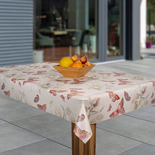 Wachstuch-Tischdecke Wachstischdecke Tischwäsche Abwaschbar Wachstuchdecke, Muster:Schmetterling rot braun weiß, Größe:130x180 von laro