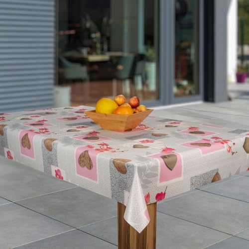 Wachstuch-Tischdecke Wachstischdecke Tischwäsche Abwaschbar Wachstuchdecke G11, Muster:Herz rosa braun weiß, Größe:140x240 von laro