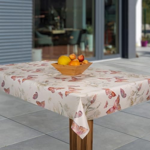 Wachstuch-Tischdecke Wachstischdecke Tischwäsche Abwaschbar Wachstuchdecke G11, Muster:Schmetterling rot braun weiß, Größe:110x210 von laro