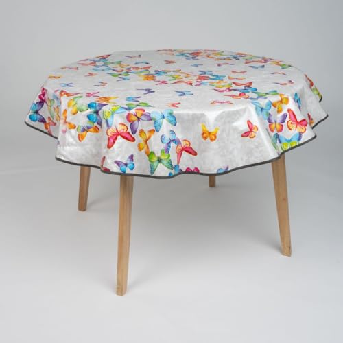 laro 140cm runde Wachstuch Tischdecke abwaschbar Wachstuchtischdecke mit Saum-Eingefasst-Paspelband, Muster:Schmetterlingsballet Bunt, Größe: Rund 140cm von laro